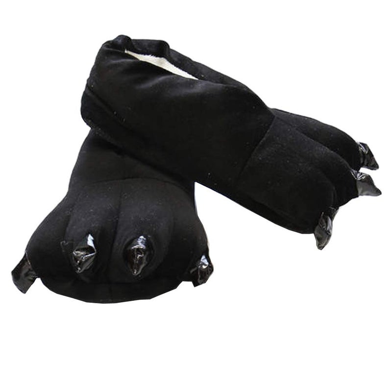 AISHNE Adult Cute Plush Animal Paw Slippers Fuzzy Warm House Shoes Black M - Image 1